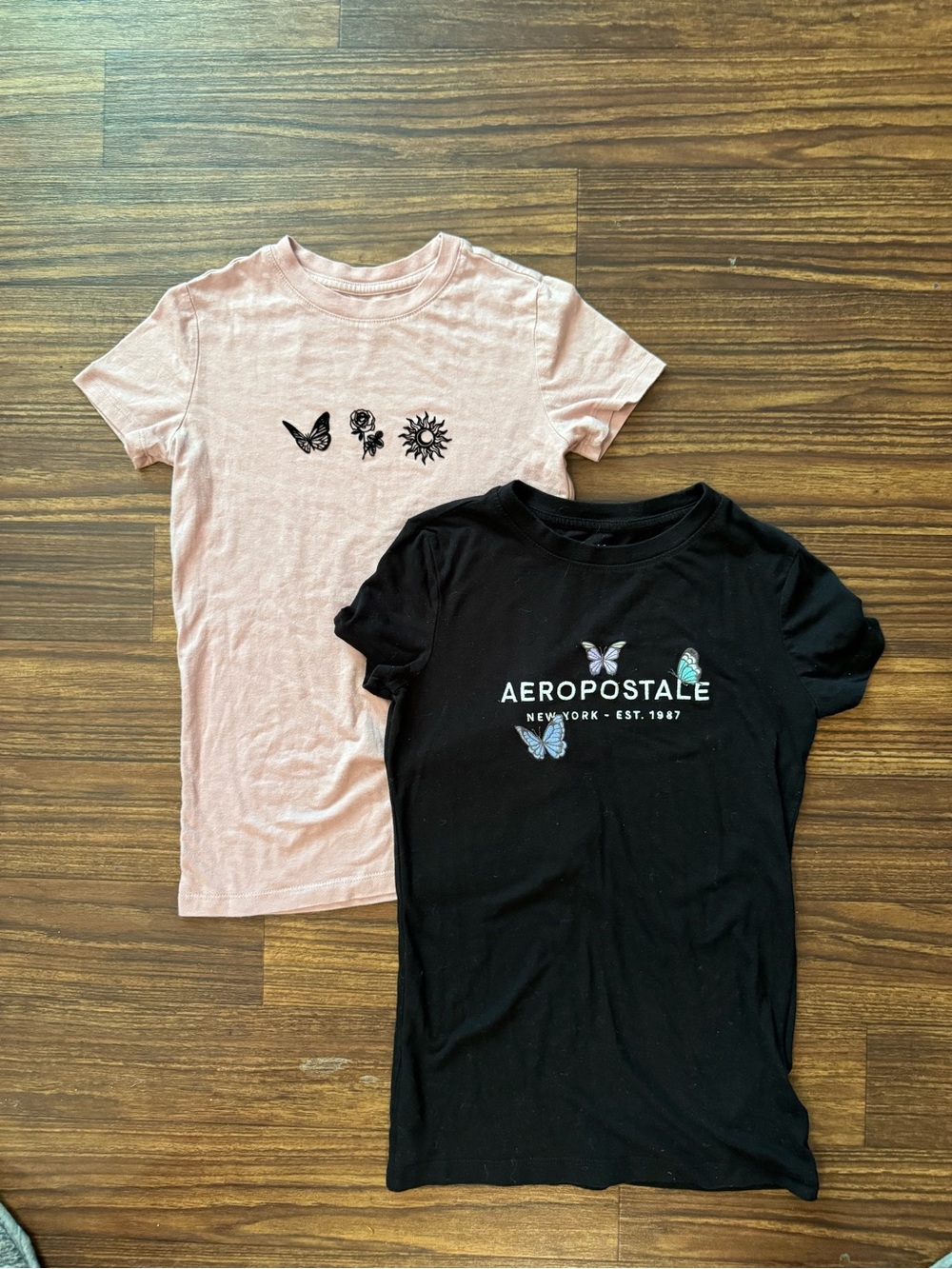 Aeropostale Black Tee with Pastel Butterfly Logo
